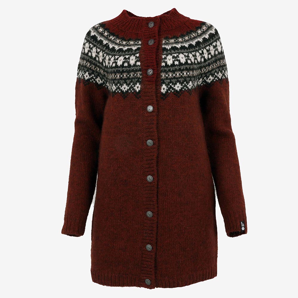 FRÓÐNÝ síð hneppt íslensk ullarpeysa