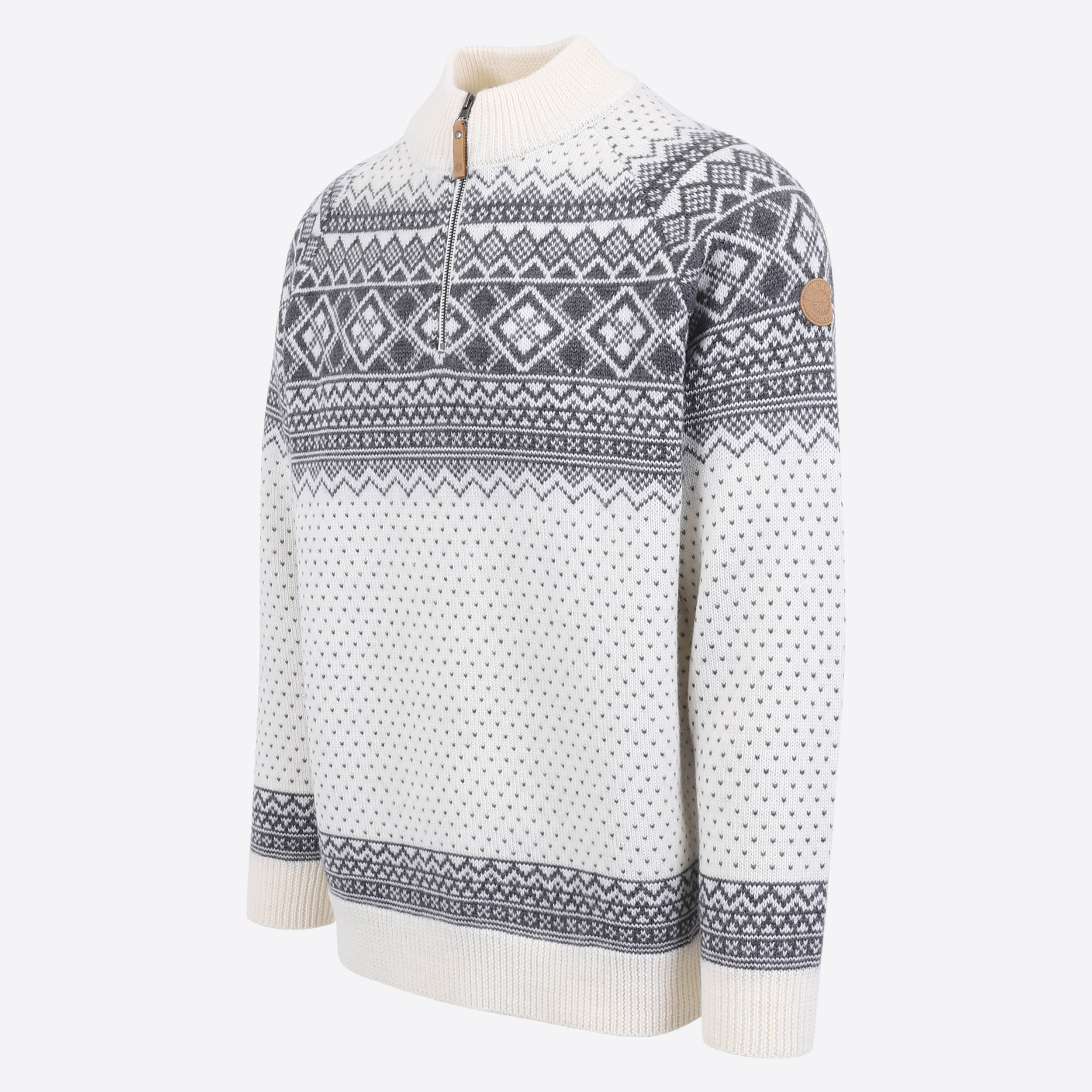 ALEXANDER hálfrennd merínó ullarpeysa með norsku mynstri